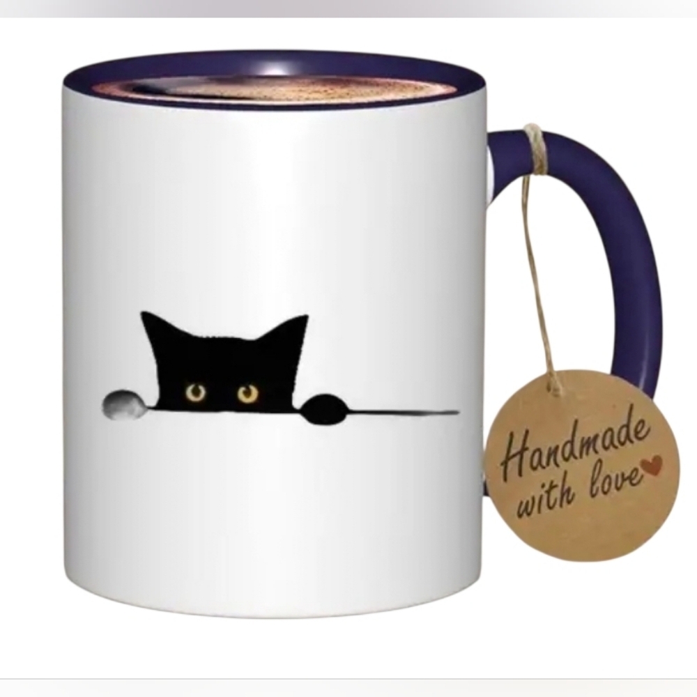 Handmade Peekaboo Cat Mug 11oz Double Sided Print. New